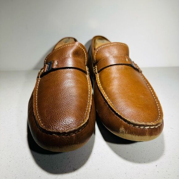 Clarks Mens Brown Leather Slip On Size 10.1/2 Loafer Mocs Driver Shoes - Picture 3 of 8